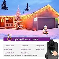 Vista 4 de YASENN Guirnalda de luces de carámbano de 100 LED de 9.9 pies, 8 modos de iluminación con temporizador, enchufe de hadas conectable para pared