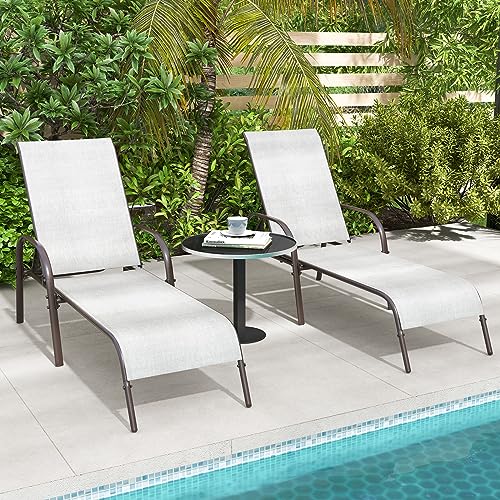Image of Giantex Set of 2 Patio Lounge Chair, Outdoor Chaise Lounge with 5 Adjustable Backrest, Sturdy Steel Frame, Sunbathing Recliner, Beach Chair, Tanning Chair for Outside, Yard, Balcony, Pool Chairs, Grey