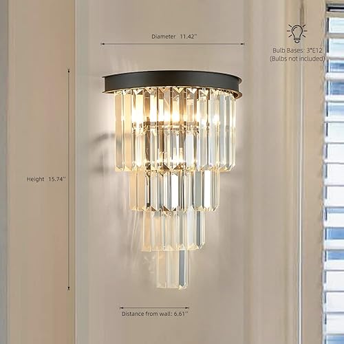 Miniatura 4 de Modernas luces de pared de cristal negro, W11.5 H15.8, 3 luces, apliques de iluminación, lámparas de pared para sala de estar, dormitorio