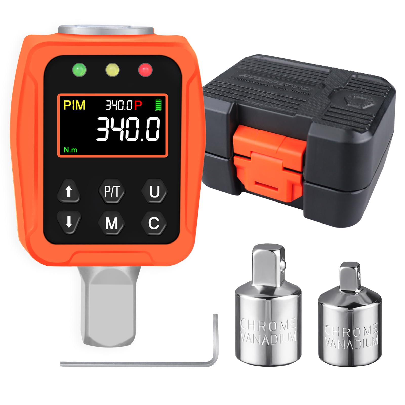 ATsafepro Digital Torque Wrench Adapter 1/2 17-340 Nm, ±2% Accuracy Dynamometer with LCD Color Display and Buzzer, 1/4 and 3/8 Adapters, Bicycle Torque Wrench for Bicycle, Motorcycle