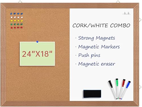 Vista 9 de Pizarra magnética de corcho con combinación de pizarra blanca, 36 x 24 pulgadas, pizarra blanca de borrado en seco, tablero de corcho para pared
