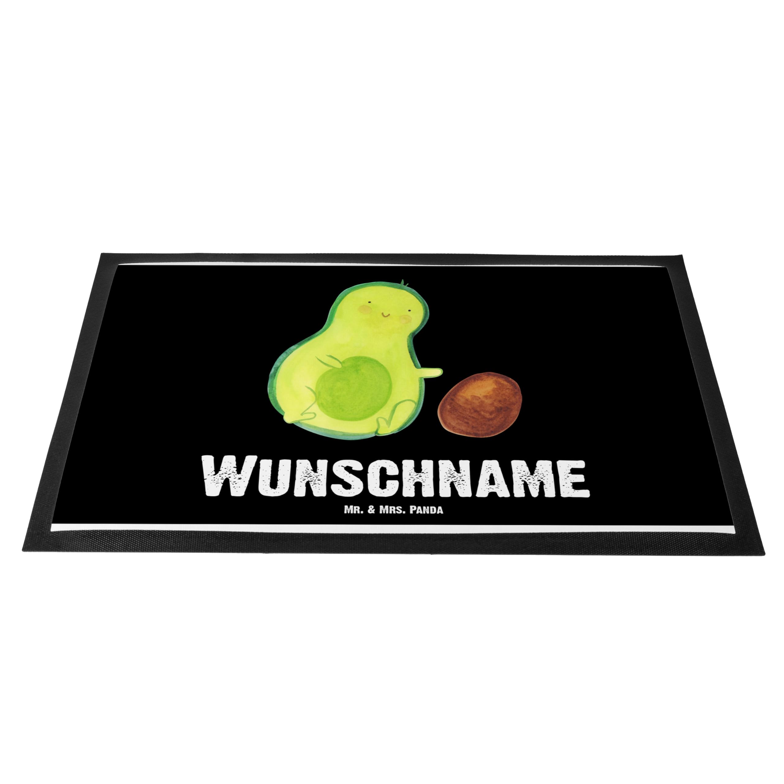 Mr. & Mrs. Panda Fußmatte mit Namen Avocado Kern rollt 40 x 60 cm - Personalisierte Geschenke, Babyparty, Fussmatte, personalisierbar, Eingangsmatte, personalisiert, Geburt, Schwanger, Liebe, Baby