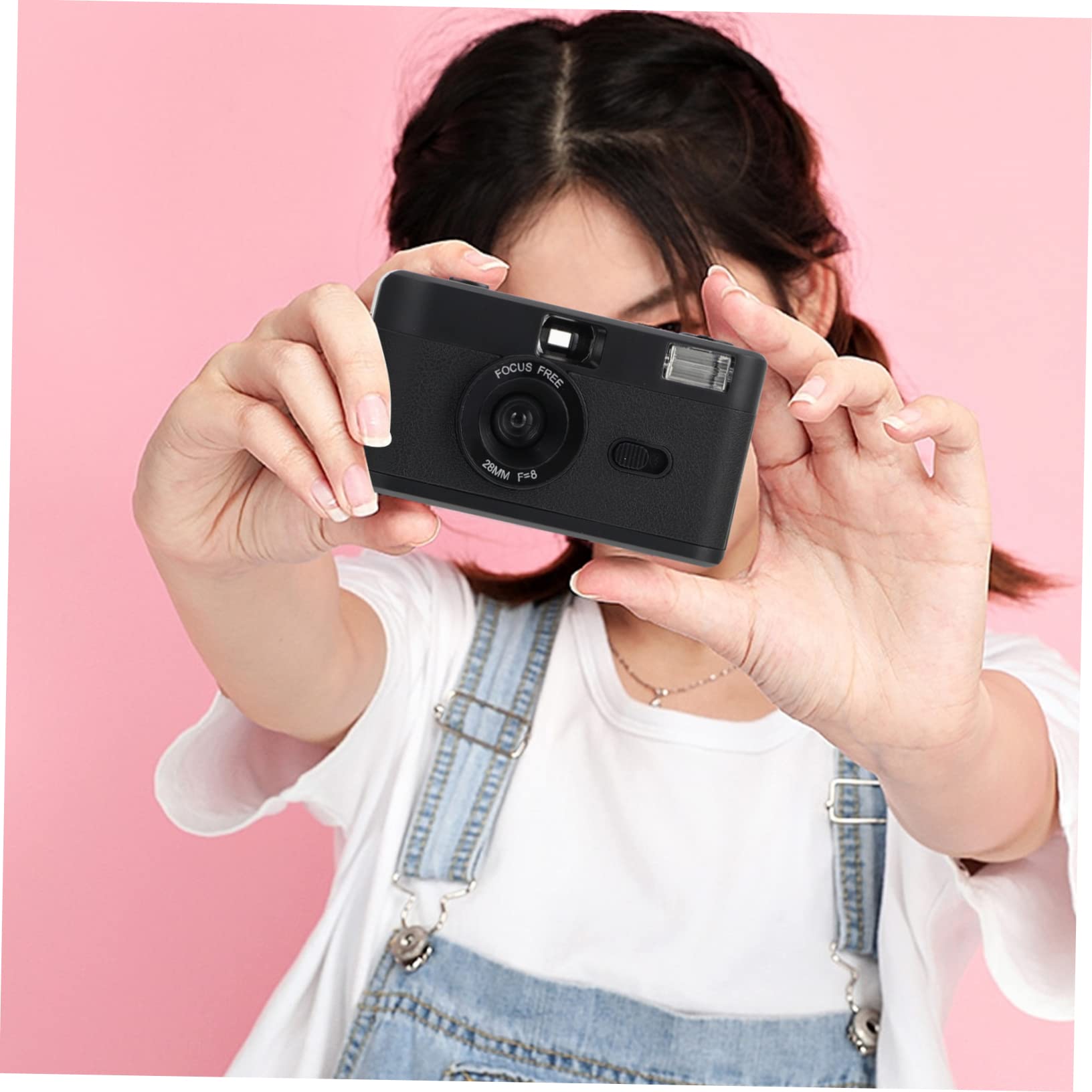 Gadpiparty Vintage Filmkamera aus ABS Wiederverwendbar mit Eingebautem Blitz Schwarz