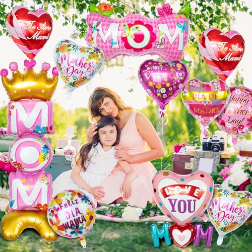 24 Pcs Mothers Day Balloons, Happy Mother's Day Mylar Balloon, Feliz Dia Mama Foil Balloons for Best Mom Ever Mom Party Birthday Decorations Supplies by ZHWKMYP - Used condition - Image 3
