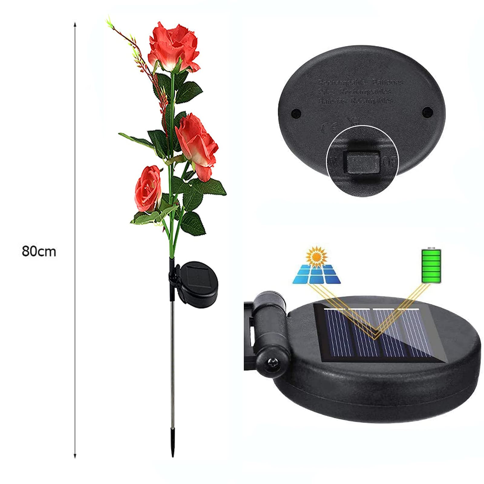 XVZ Solar Flower Outdoor Garden Lights,2 Packs Solar Garden Stake Lamps with 12 Rose Flower Waterproof Decorative Lights for Lawm Garden Patio Yard Pathway Party Holiday Decoration(red) - Image 4