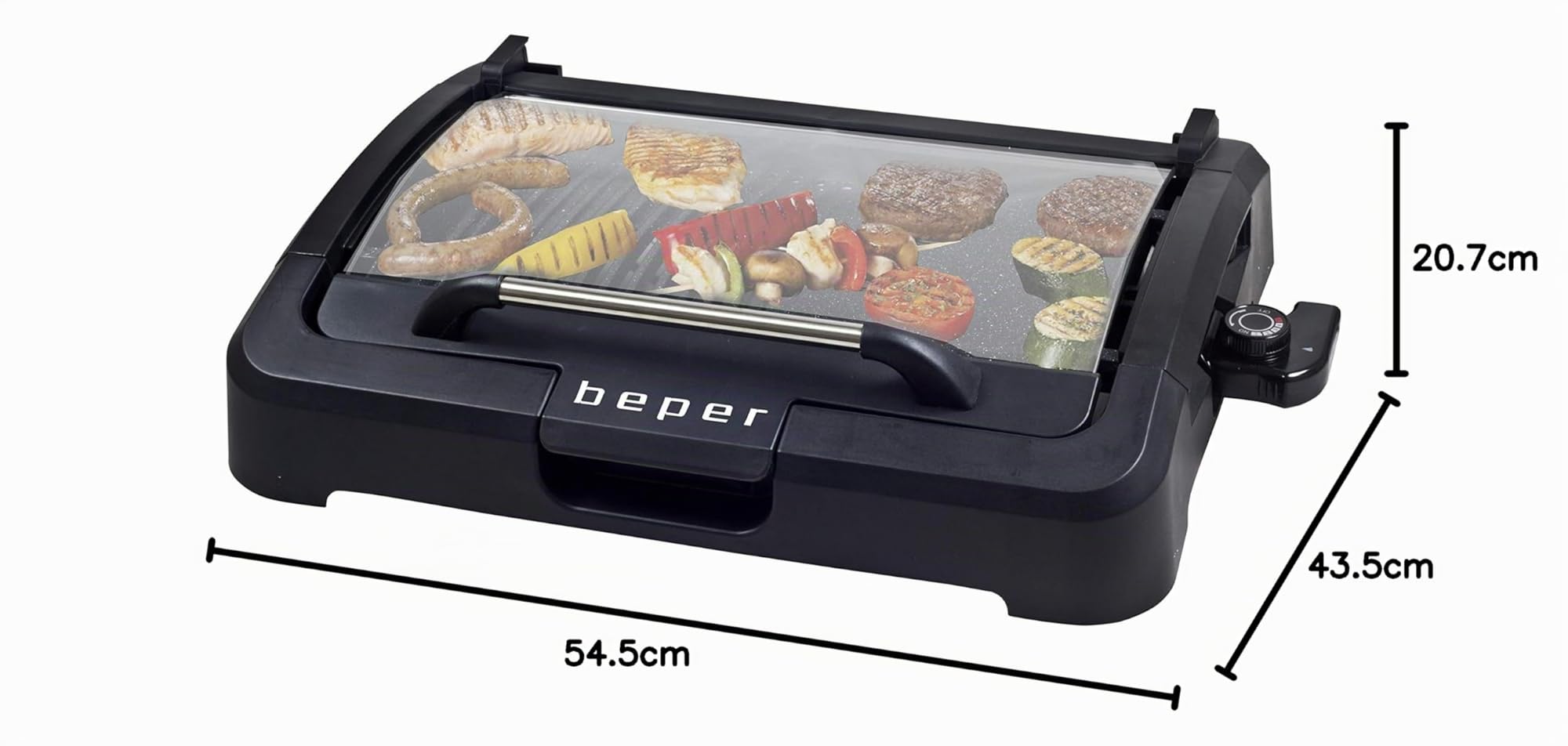 BEPER 90.871 Barbecue Electrique avec Couvercle - Grille Barbecue, Antiadhésives Amovibles des Grills, 2200 W
