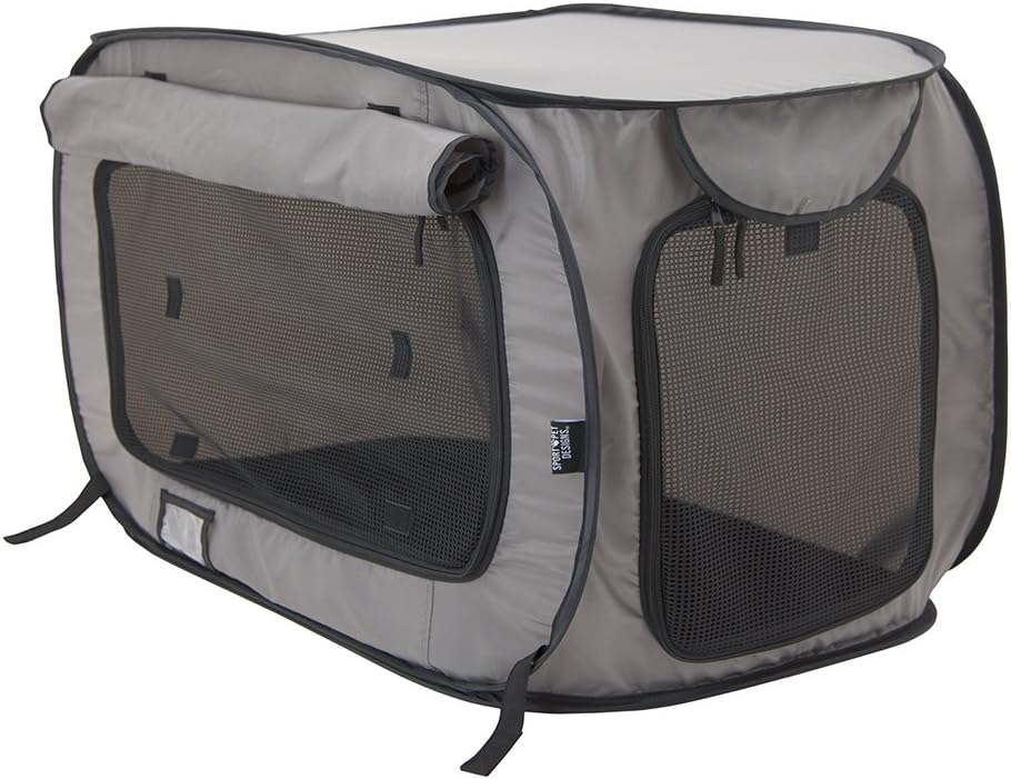 SPORT PET Designs Large Pop Open Kennel, Portable Cat Cage Kennel, Waterproof bed, Carrier Collection