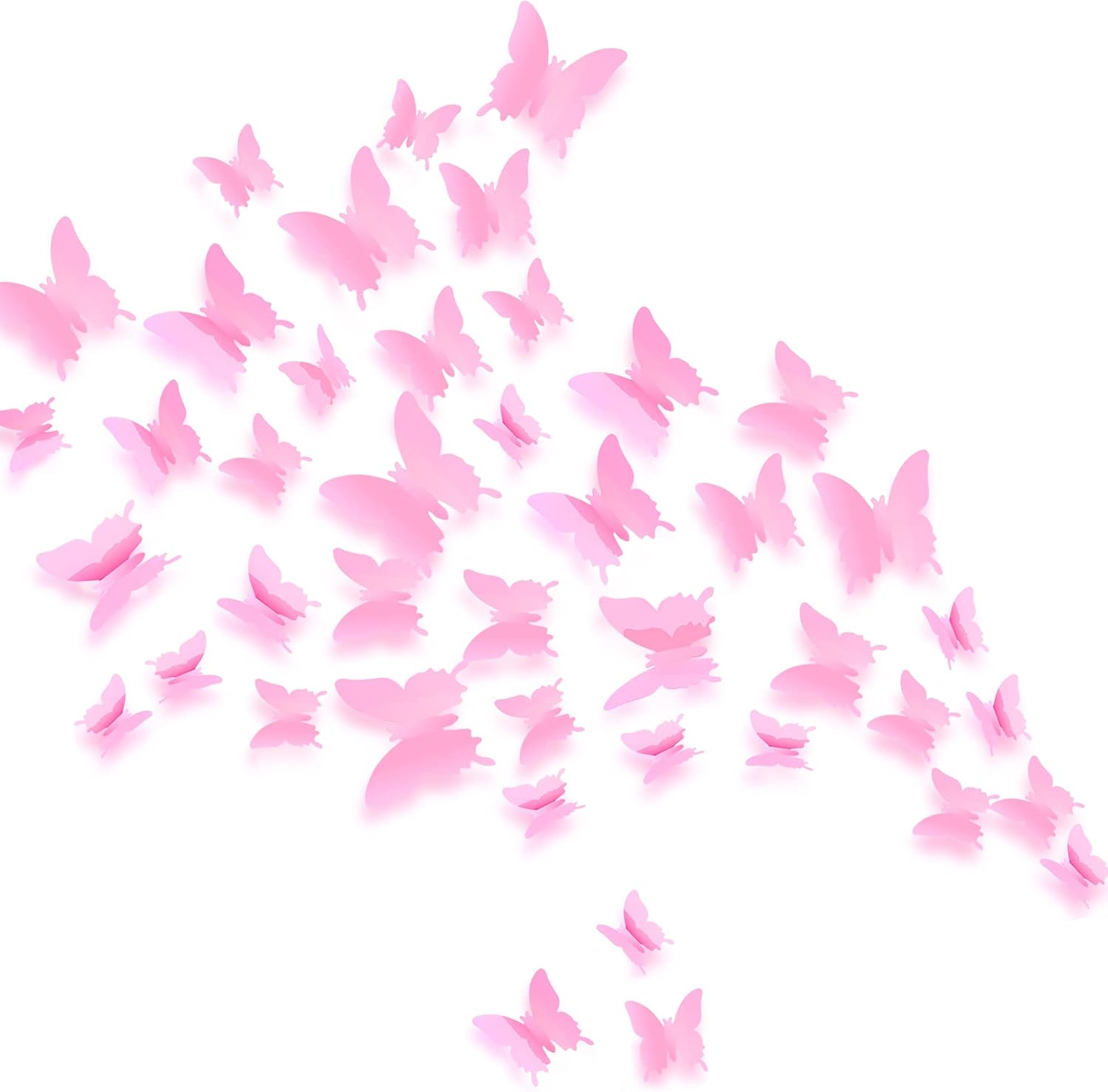 Crosize 48Pcs 3D Butterfly Wall Decor Pink, 3 Sizes Removable Girl Room Wall Decor for Nursery Baby Girls Bedroom Home Party Decor