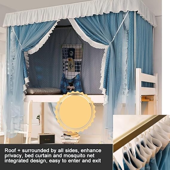 Bunk Bed Privacy Curtain Set with Aluminum Frame, Canopy Bed Curtains, Privacy Curtain for Upper and Lower Bunks for Dorm Room (Gray)