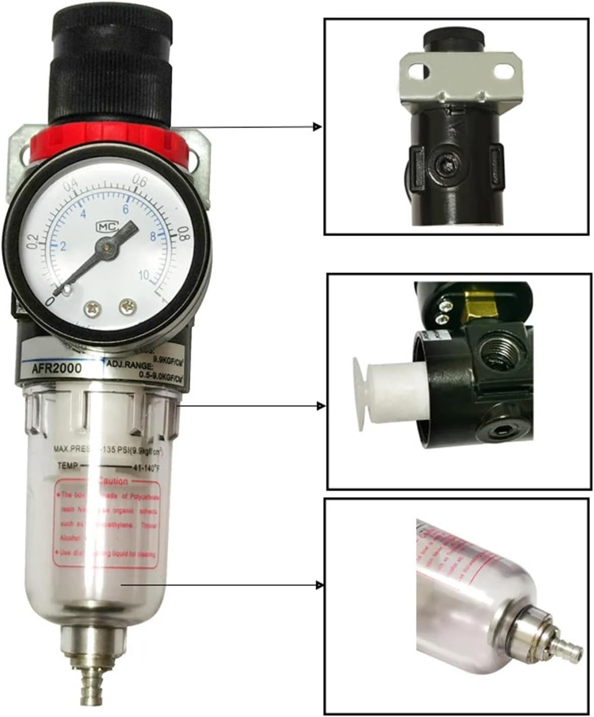 AFR2000 PT1/4 Gas Pressure Regulator Water Oil Separator Filter Spray Gun Compressor Water Separator.(with Brass Wire)