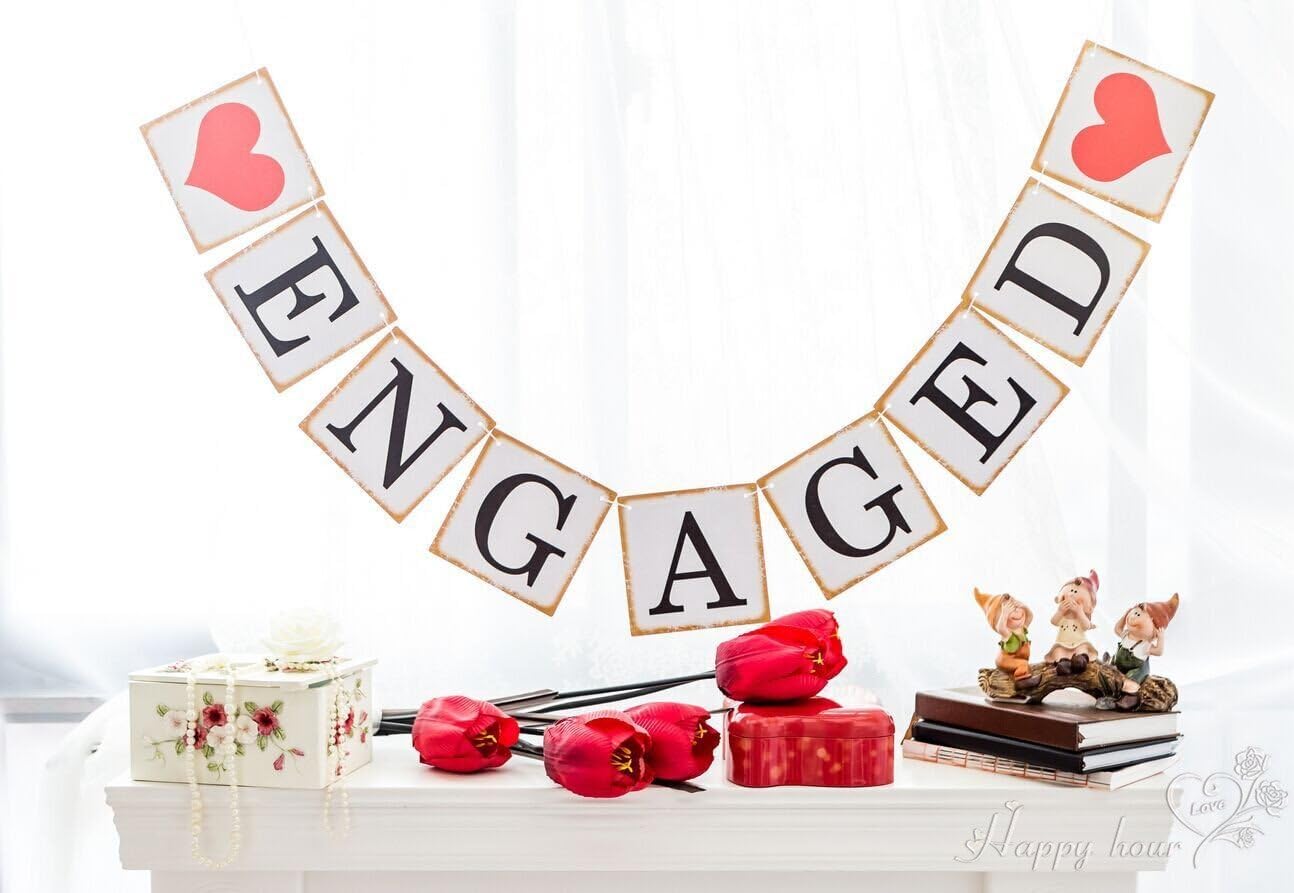 Engaged Banner with Gold Border Bunting Garland Engagement Party Decoration