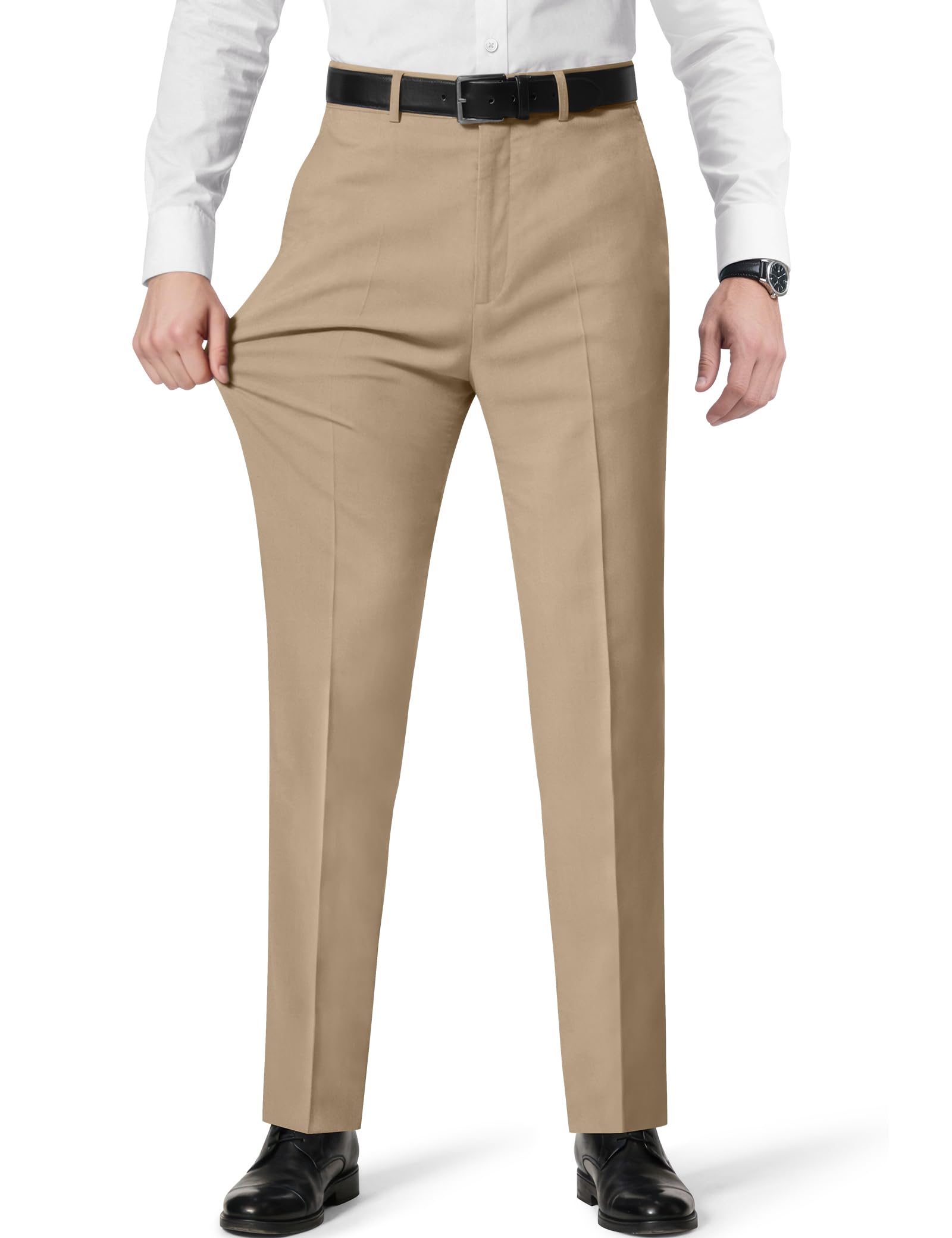 RainbowDate 4 Way Stretch Men’s Dress Pants Wrinkle Resistant Non Iron | 3 Fits: Slim/Regular/Plus, 2-Inch Expandable Waist, Zipper Fly with Button Closure, Machine Washable