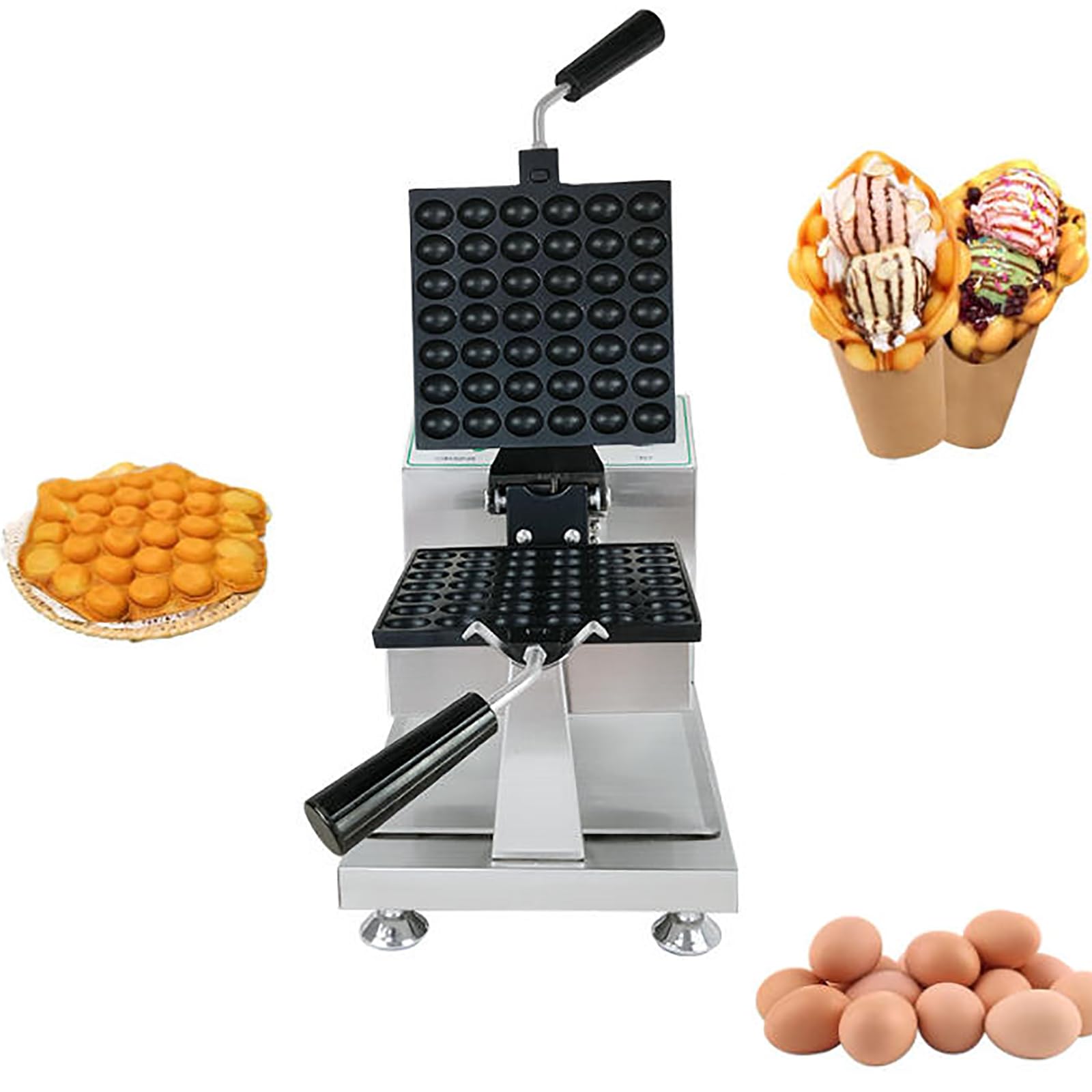 MObyat Gaufrier Professionnel à Bulles, 1200 W, carré, avec bac à Huile en Acier Inoxydable, Trou Unique de 30 mm, température de Cuisson de 50 à 250 °C, pour Usage Domestique et Professionnel