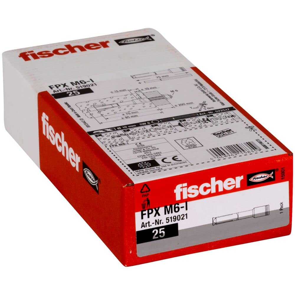 Tassello acciaio FPX M6 - I per calcestruzzo cellulare (25 Pz.)
