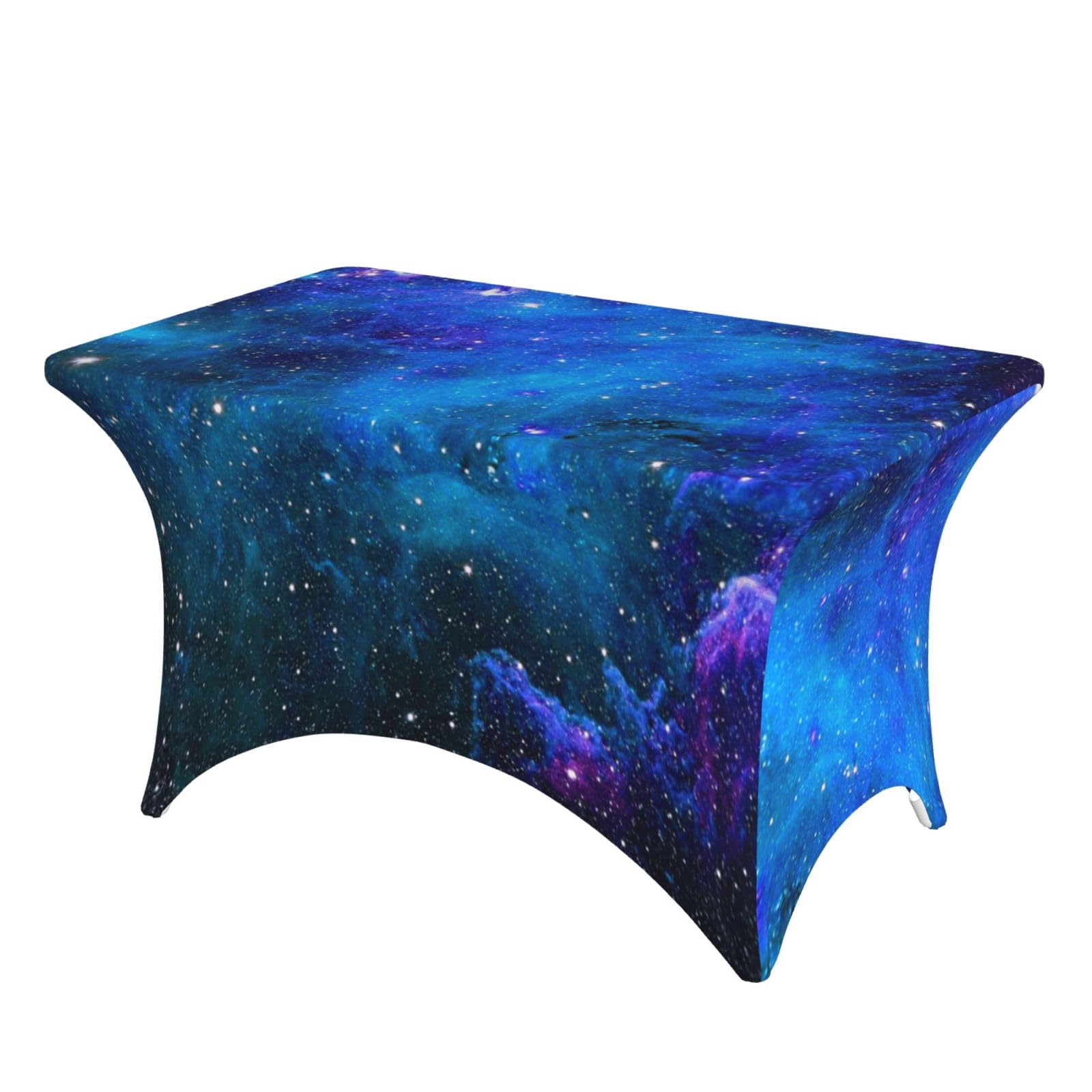 DCEHGEW 4FT Spandex Rectangular Table Cloth, Galaxy Printed Fitted Elastic Tablecloths Washable Table Cover for Event, Wedding, Banquet & Party