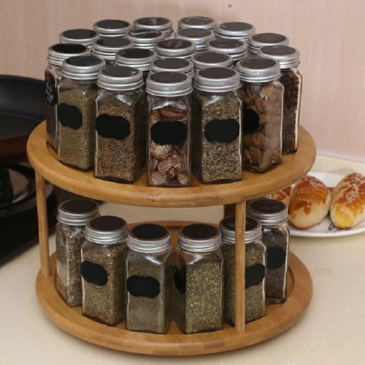 PRETYZOOM Estante De Especias De Bambú Giratorio Organizador De Cocina Para Especias y Condimentos Para Encimera o Mostrador