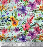 Soimoi Vert popeline de coton en tissu fleurs et feuilles aquarelle tissus imprimes par metre 42 Pouce large