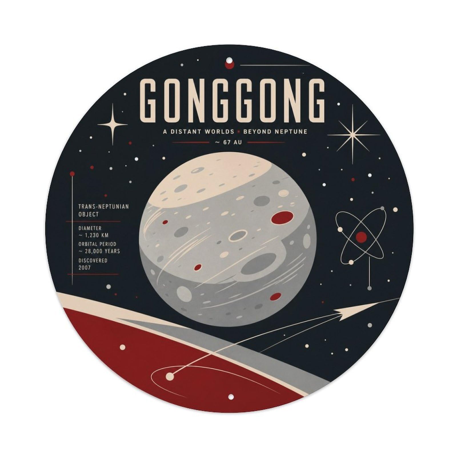 Gonggong Dwarf Planet Cosmic Astral Galaxy Outer Space Metal Tin Sign Plaque Wall Decor for Cafe, Man Cave, Club Bar, Office, Home Garden Round Metal Poster 8x8Inch
