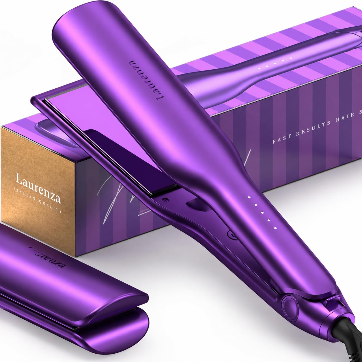 2-Inch Wide Flat Iron Hair Straightener and Curler with 20M Anions Purple