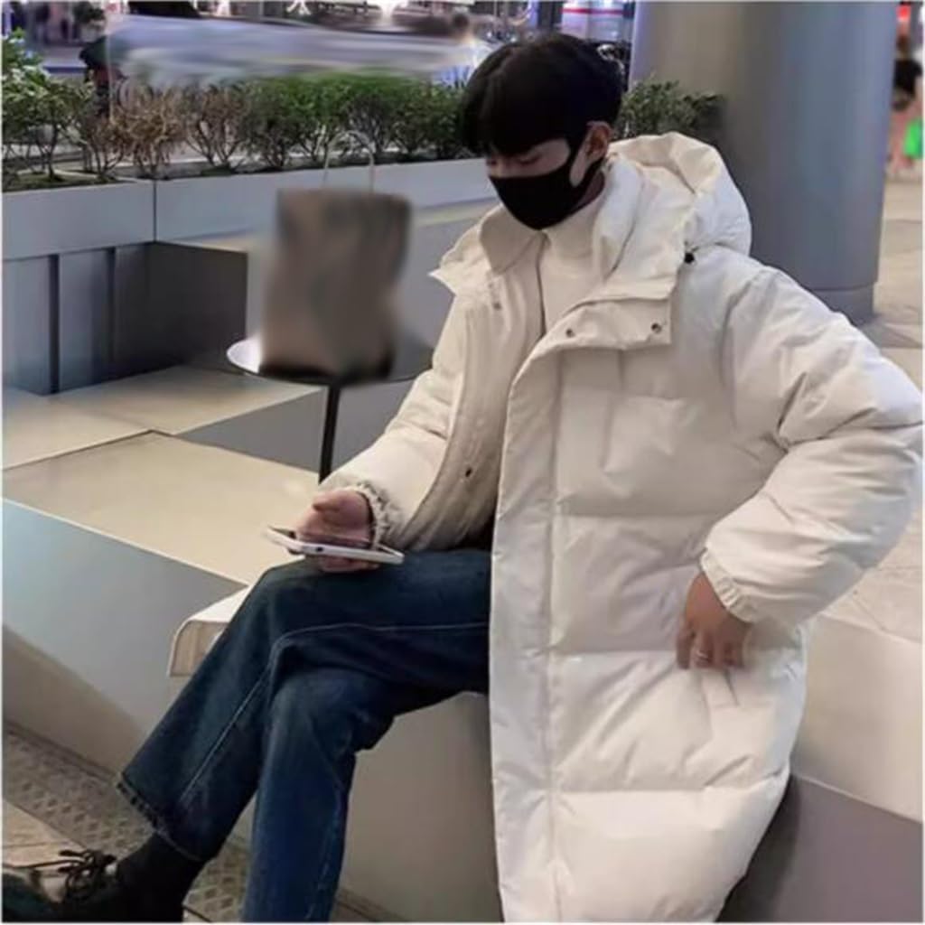 VIDI Hooded Down Jacket Men's Autumn And Winter Coat Loose Medium Long Bread Suit White Duck