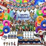 Birthday Decorations Party Supplies Party Decoration with Happy Birthday Banner, Backdrop, Hanging Swirls, Tablecloth, Cupcake Cake Toppers, Balloons,gift bags,invita card, Complete Party Supplies Set