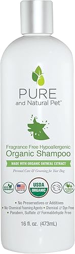 Pure and Natural Pet Champú hipoalergénico orgánico certificado por USDA sin fragancia, 16 onzas.