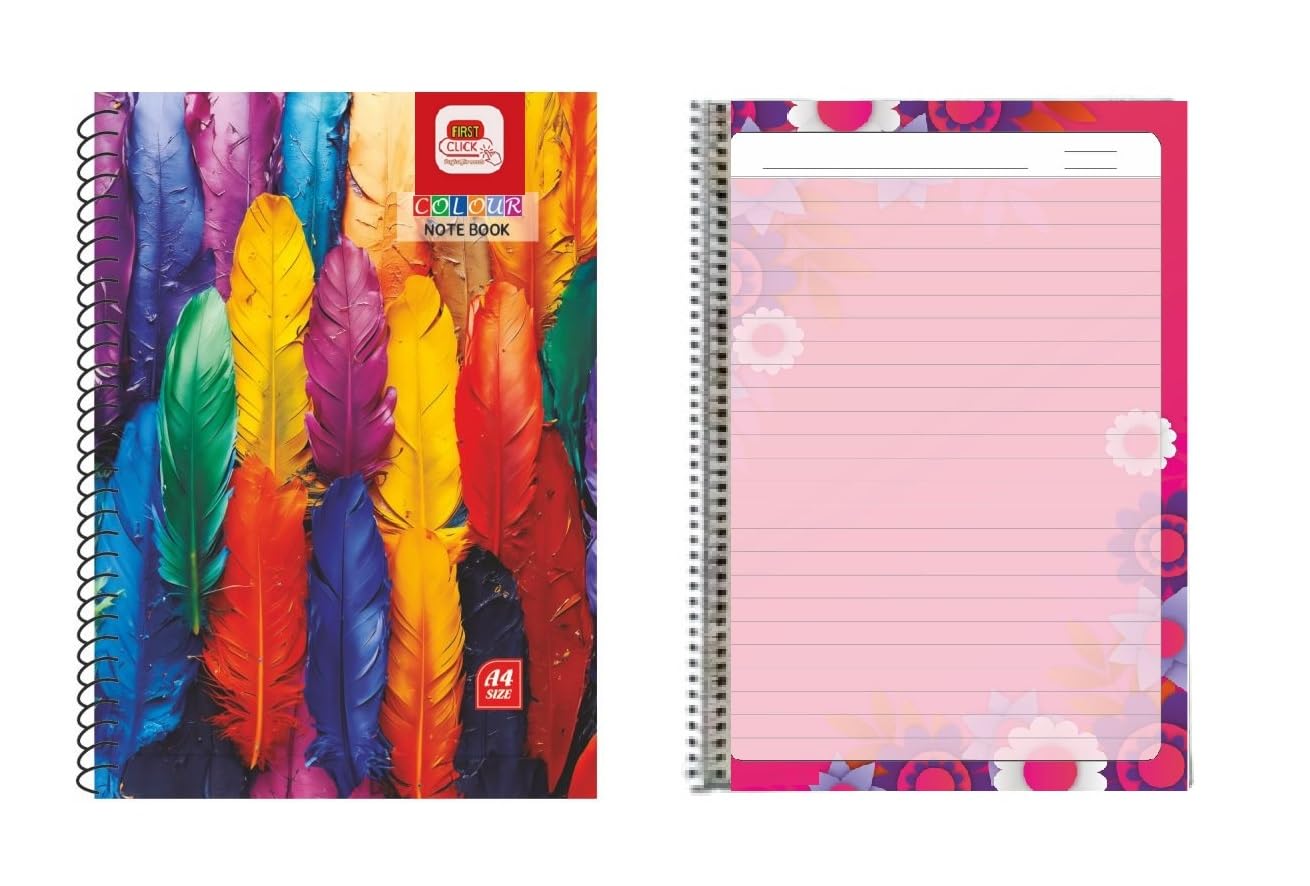 FIRST CLICK A4 Spiral Scrapbook Book Notebook Set, Multicolor Paper140 GSM Sheets, 42 Pages for Art, Craft, School Projects, Drawing, Photo Album, Sketchbook Work for Sketch Drawing Project Notebooks (A4 Designer Sheets Multicolor 42 Page One Side Ruled)-image-27