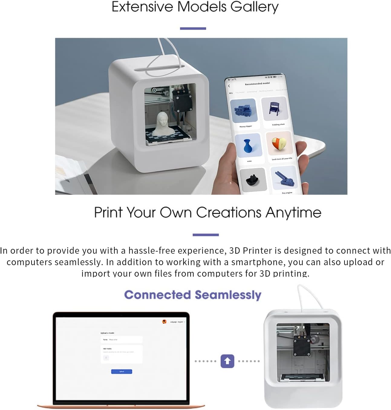 review 3D Printer, Intelligent APP Control AI 3D Desktop Printer,Fast Printing, Photo Modeling,Auto Levelling,Built-in Model Library,Printing Size 3.9'' x 3.9'' x 2.3'' Inch