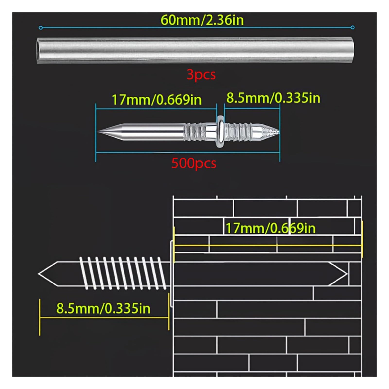 500 Clavos De Hormigón De Doble Cabeza, Decoración De Pared Invisible Con 5 Mangas