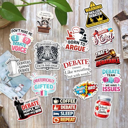 15PCS - 3inch Debate Team Funny Sticker Pack, Debate Nerd Humor Vinyl Waterproof Stickers for Laptop Water Bottle Notebook Phone Helmet, Speech Club Debate Decal Set for Students Debaters