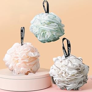 3pcs Loofah Sponge Shower Loofahs Bath Sponges Mesh Balls 3 Colors for Body Wash Back Scrubber Bathroom Men Women - Scrubber Cleaning Bathing Accessories