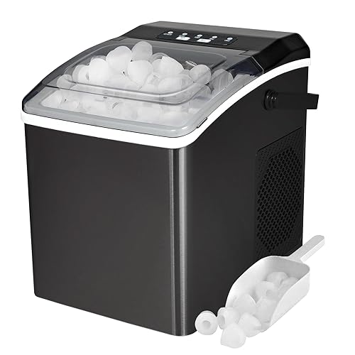 Koolatron Máquina compacta para hacer hielo de encimera con controles digitales e indicadores LED, cubitos de hielo listos en 6-8 minutos, hace 26