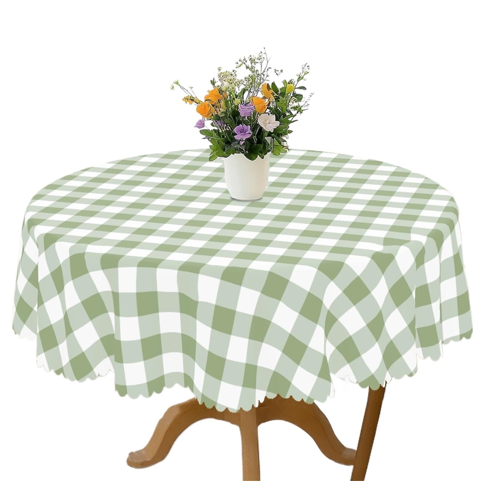 Nappe ronde anti-tache à carreaux 152 cm pour protéger une table ronde