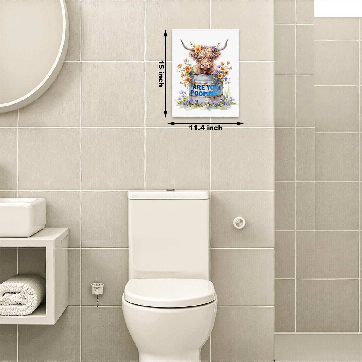 Rustic Cow Framed Canvas Wall Art, Funny Bathroom Wall Decor image 2
