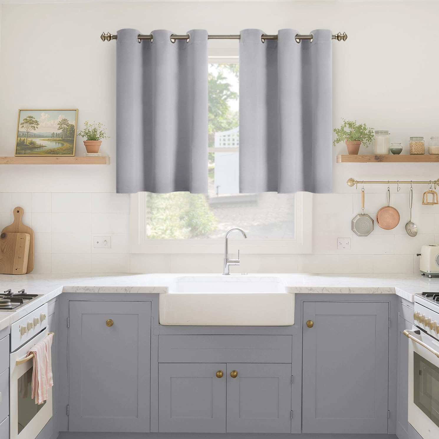 YoungsTex Light Grey Blackout Curtains 36 Inch Length for Kitchen Window - Short Thermal Insulated Drapes with Grommet Room Darkening for Bedroom Bathroom, 2 Panels, 42 x 36 Inch โ image 1