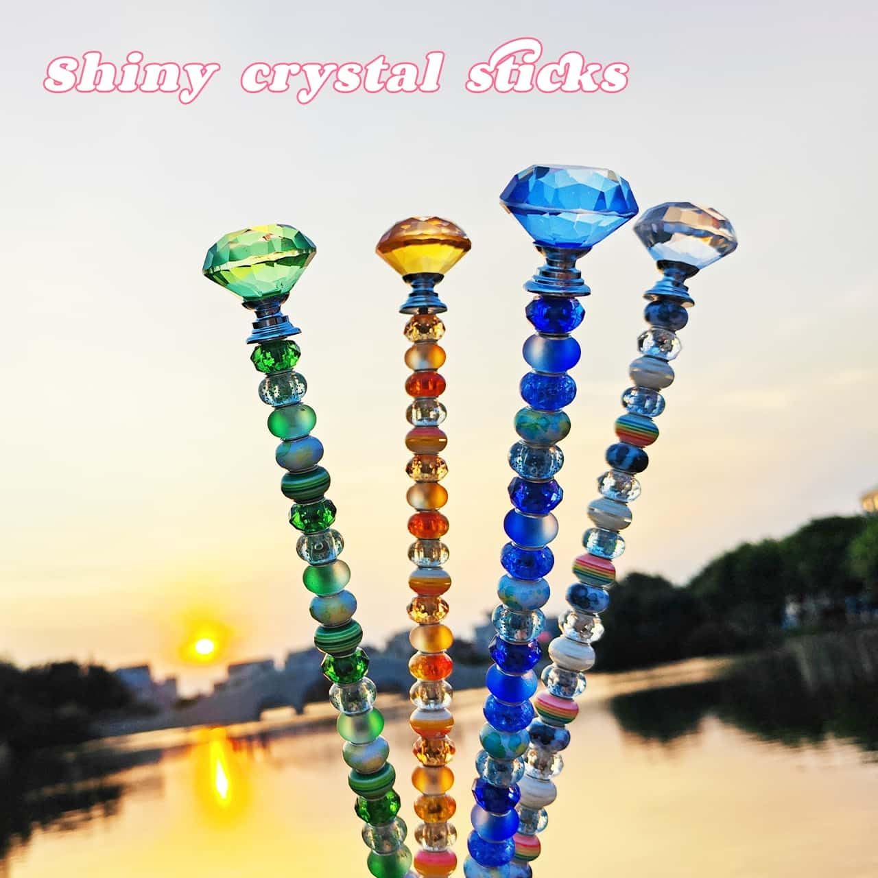 255Pcs Beaded Garden Stakes Kit with Large Hole Beads and Crystal Diamond, DIY Fairy Wand Kit for Different Holidays, Fairy Garden Accessories Outdoor, Beadable Items (Crystal Diamond) - Image 3