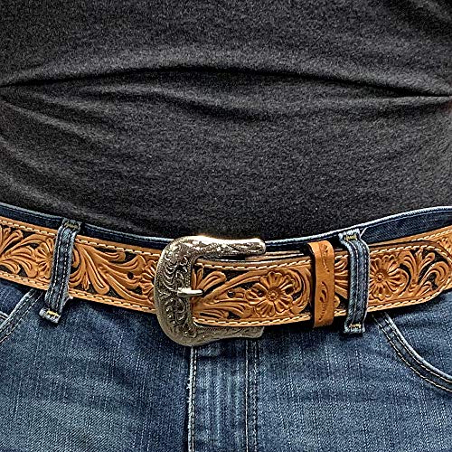 Twisted X Tan & Black Floral Tooled Leather Belt – Xibn-2 (34 – For 32” Waist) #TOP3