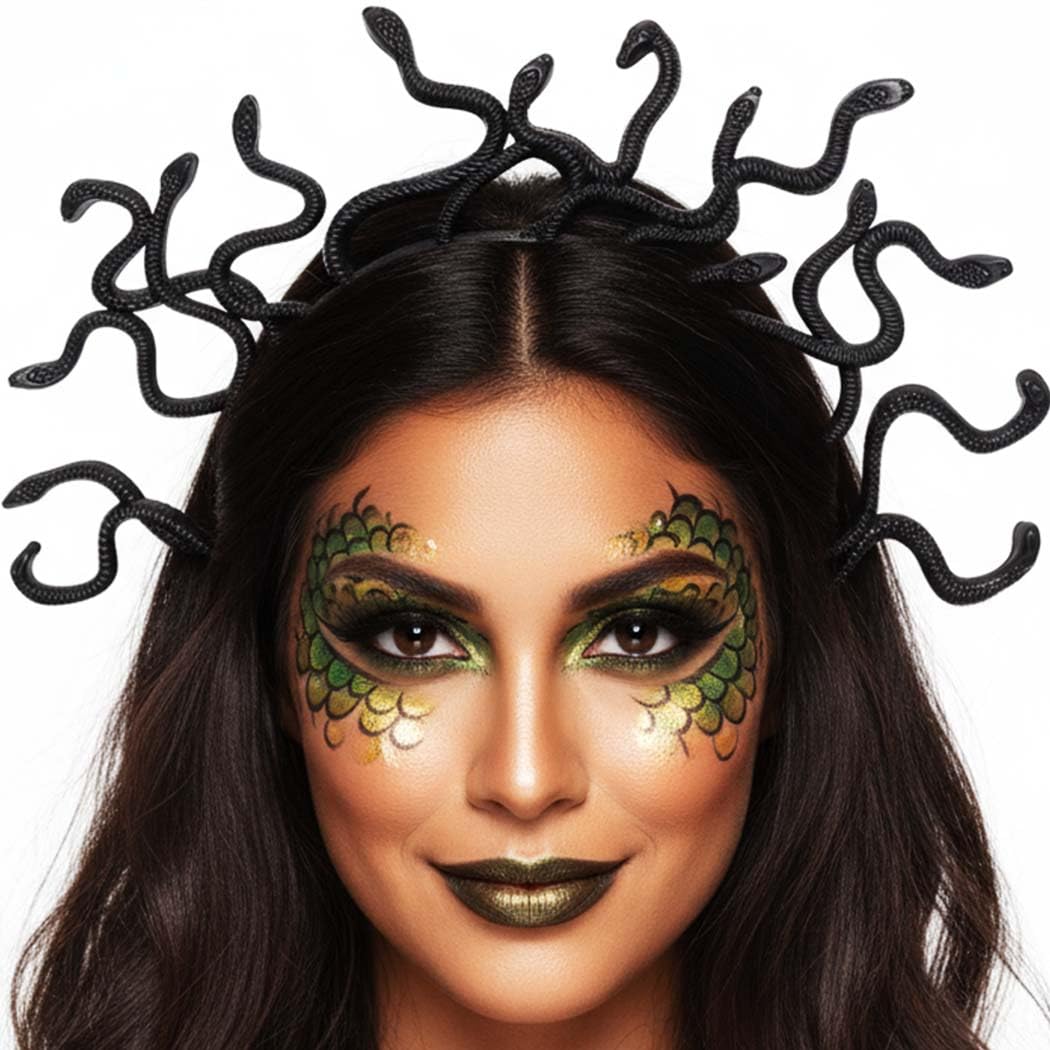 Reaky Snake Headbands Medusa Headpiece Gold Snake Hairband Halloween Costume Hair Accessories for Women (Black, One Size) - Image 3