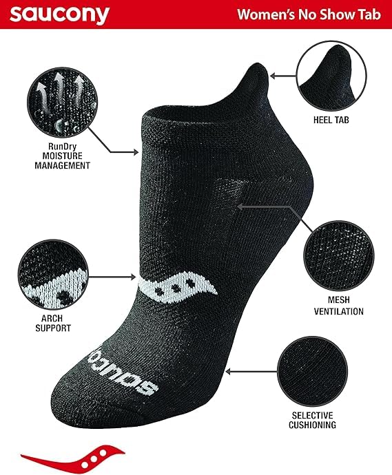 Image of Saucony Women's RunDry Performance Heel Tab Athletic Socks, Available in S-L (8, 16, 24 Pairs)