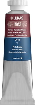 Lukas 1862 Professional German Oil Paint, Phthalo Blue 37 mL - w/Beeswax & Non-Yellowing Sunflower Oil, Short Drying Time, Smooth, Outstanding Lightfastness
