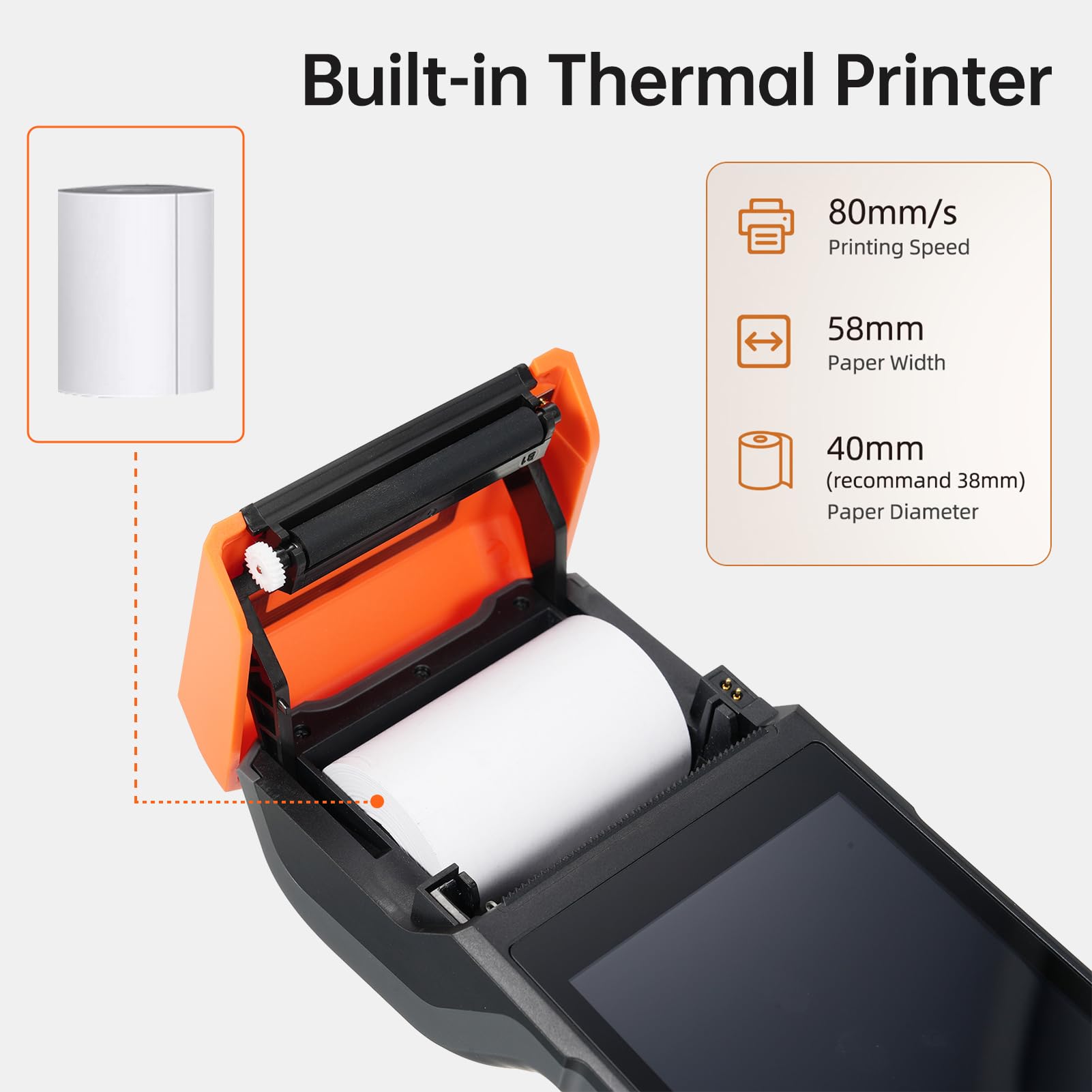 Bisofice Android 14 PDA Handheld POS Terminal Belegdrucker, Mobile Computer PDA mit 1D 2D QR Barcode Scanner, WiFi & 4G, BT, 5.5"" Touchscreen 5MP Camera für Einzelhandel, Lager, Logistik, POS System