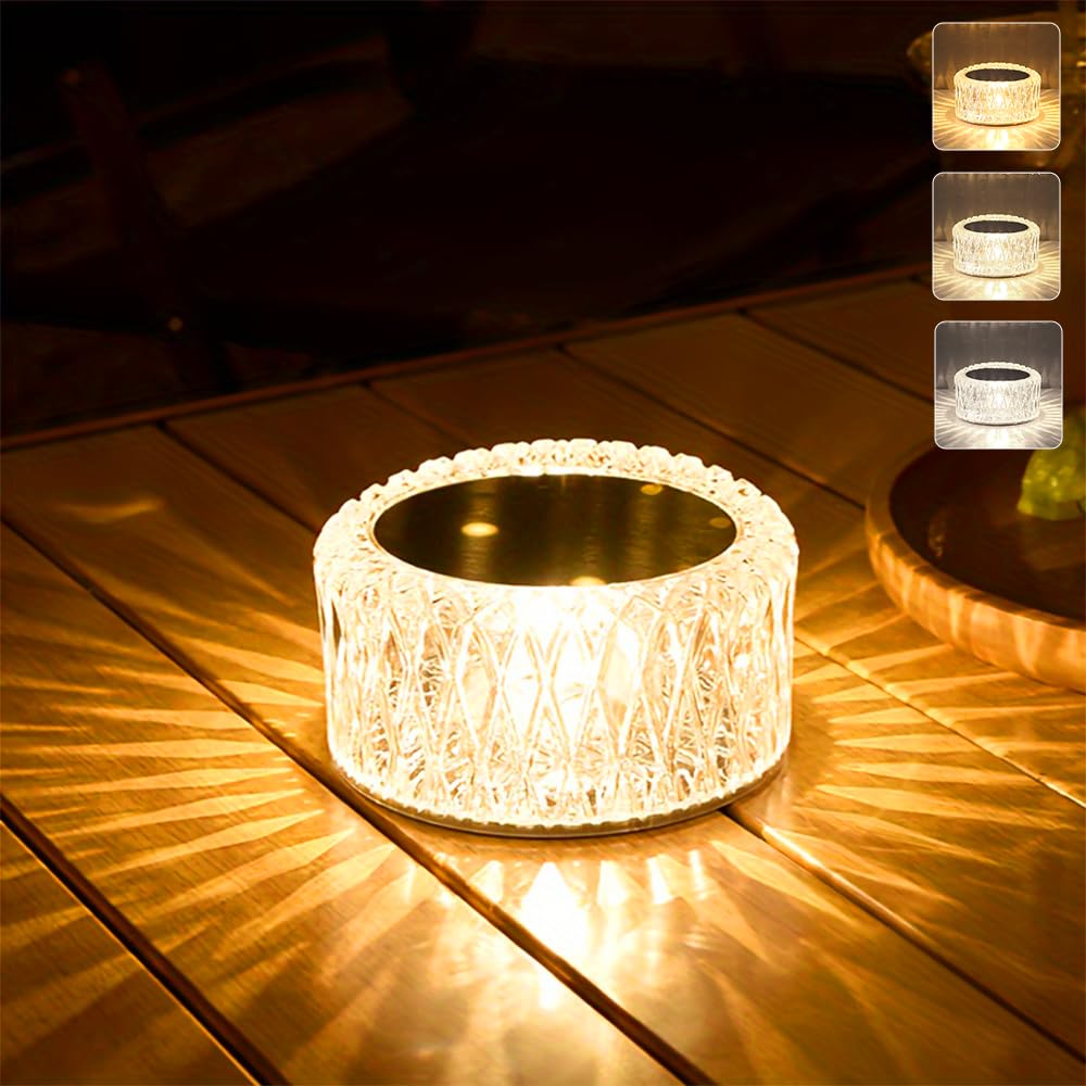 Leroxo Portable Crystal LED Table Lamp, 3-Levels Brightness Desk Lamp,3 Color Touch Control Rechargeable Lamp for Bedroom Living Room Decor (3 Color)