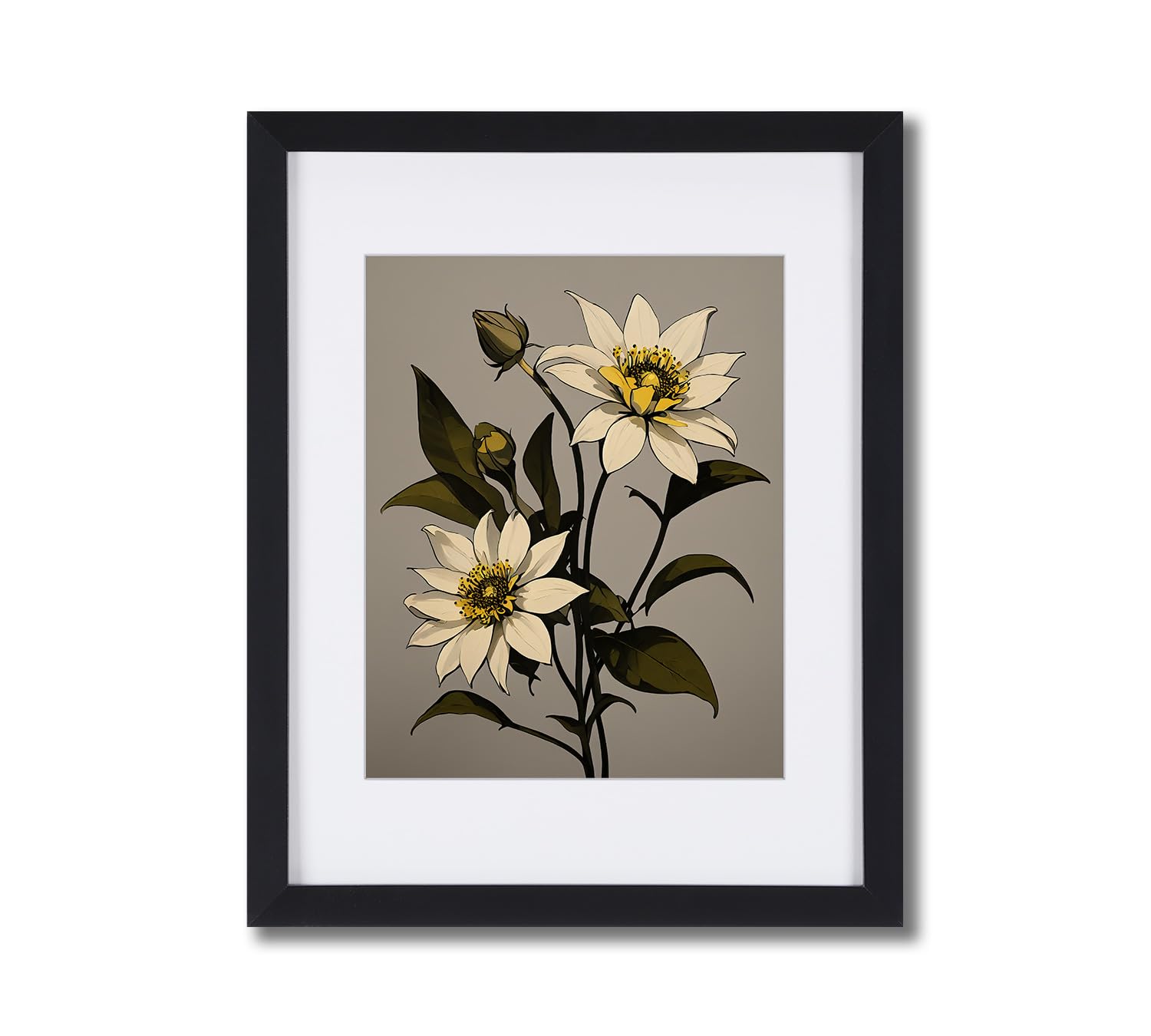 Flower Canvas Wall Art for Living Room White Flowers Black Framed Wall Art Canvas Prints for Home Living Dining Room Kitchen Decor (11X14 inches with Black Frame)