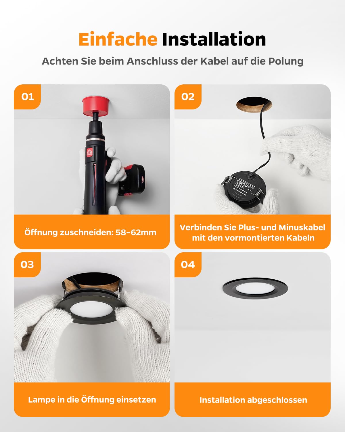 Sanyoung 3er Set LED Einbaustrahler 12V, 3W Alu LED Spot 12V Dimmbar 3000K Warmweiß 240LM, 12mm Ultra Flach Einbauleuchten Spots Loch 58-62mm, IP44 Einbauspots für Boot Wohnwagen Schrank, Schwarz