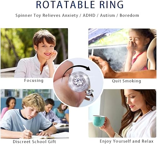 Vista 2 de Bling Toman - Anillo giratorio para mujer, ajustable y abierto para aliviar el estrés y ansiedad, regalo calmante discreto para usar en casa