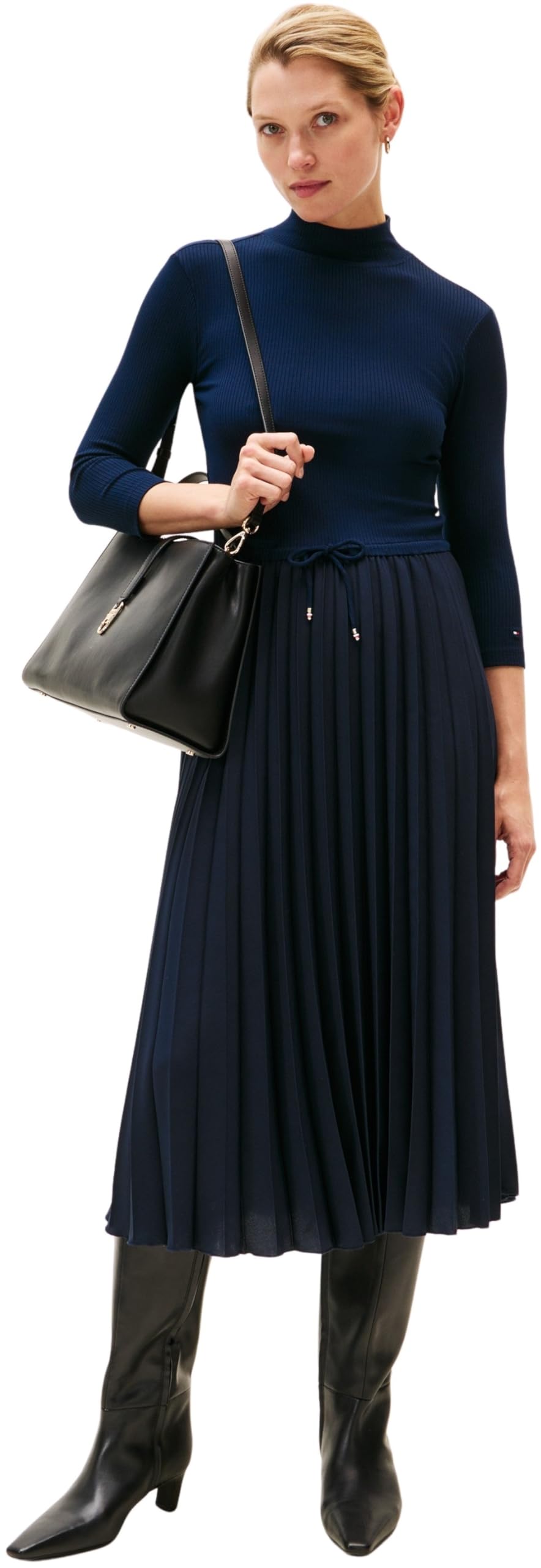 Tommy Hilfiger Women’s Slim Rib Mix Midi Dress, Blue (Dark Night Navy), XXL
