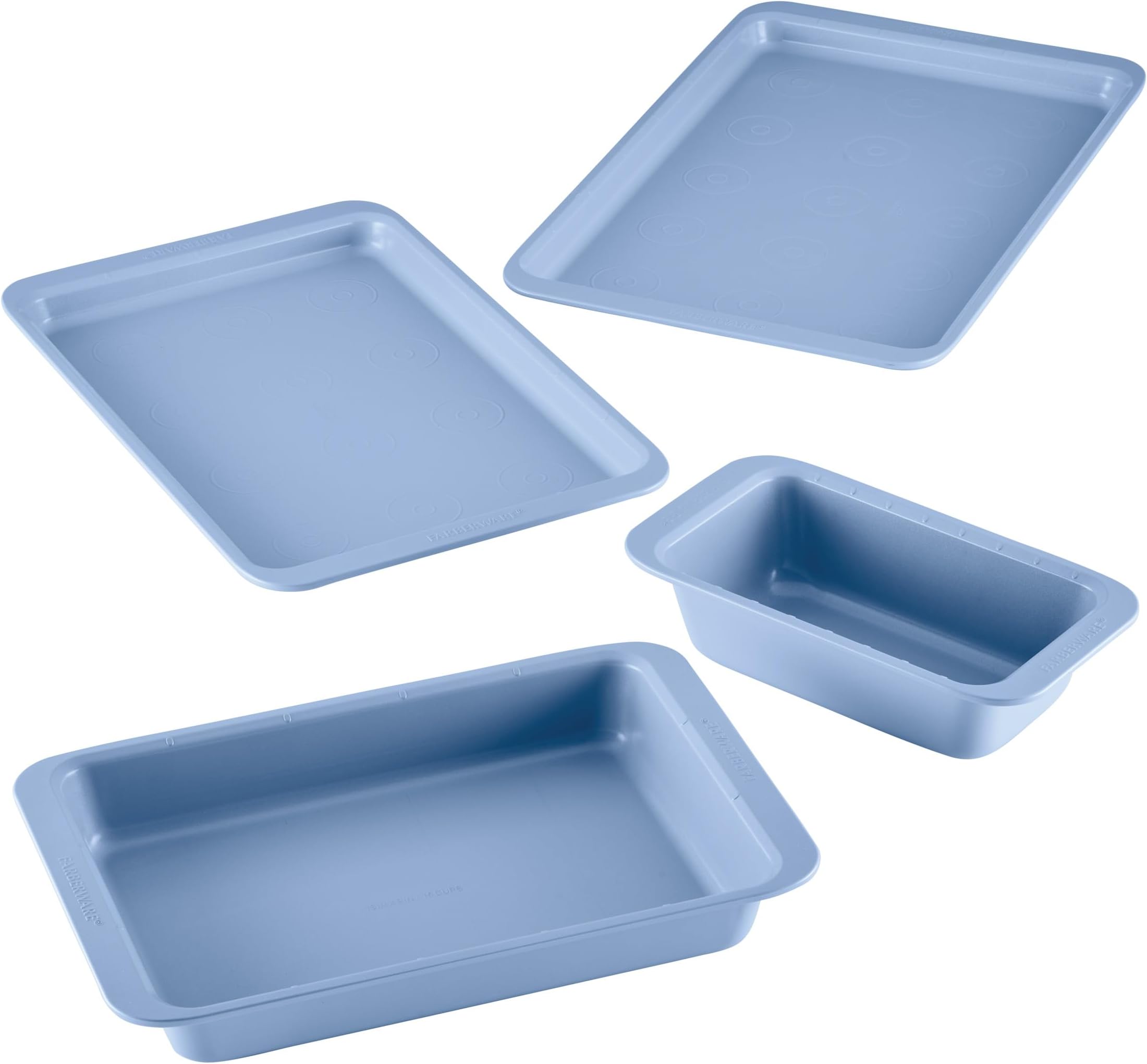Easy Solutions Nonstick Baking Set, Includes Cookie Pans, Loaf Pan, and Cake Pan with Portion Marks, 4 Piece, Non Stick Bakeware Set - Blue