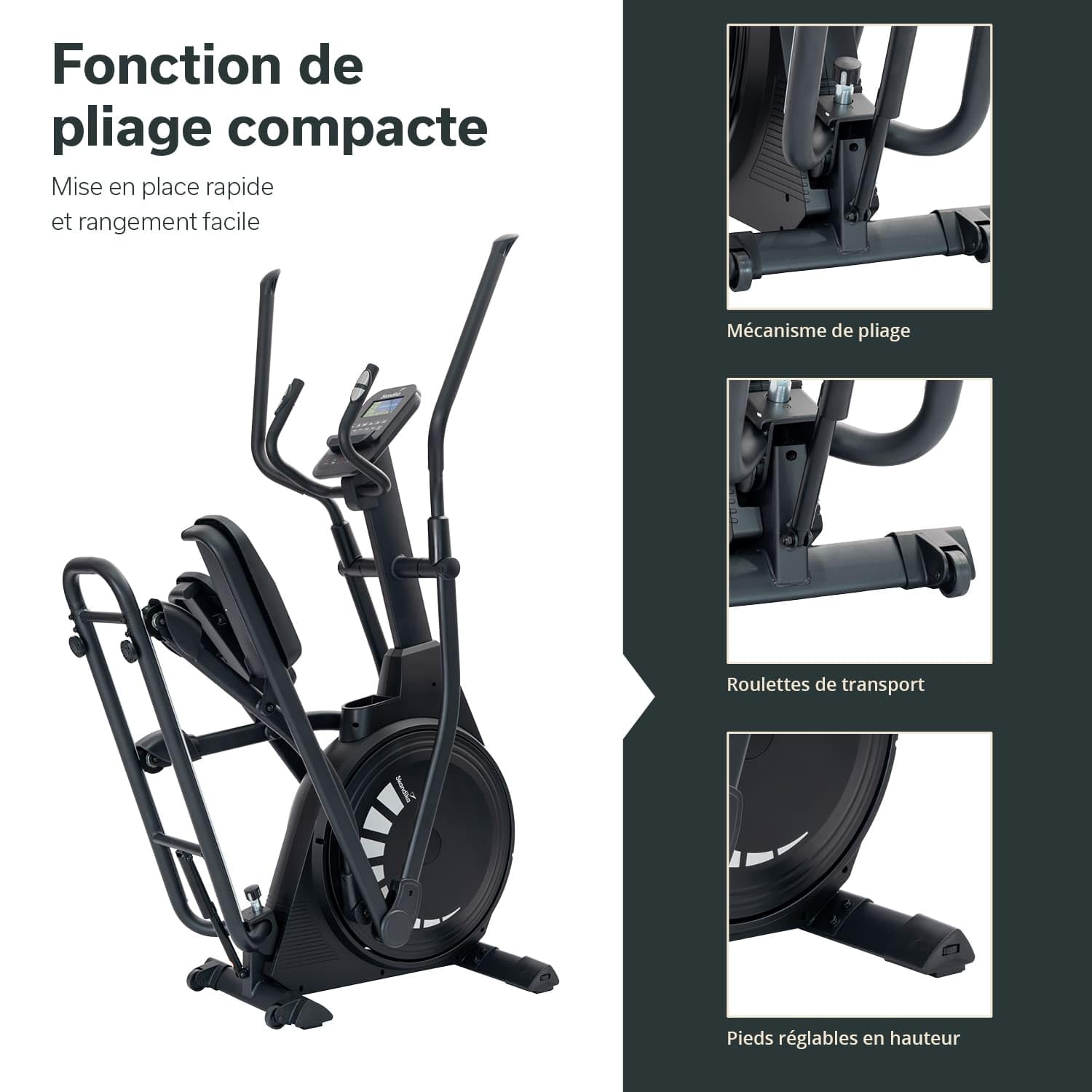 Skandika Vélo elliptique Carbon P23 | Vélo elliptique d'appartement, avec Inclinaison ou Pliable, Frein magnétique, connecté, Compatible Kinomap, Bluetooth, Max 135KG