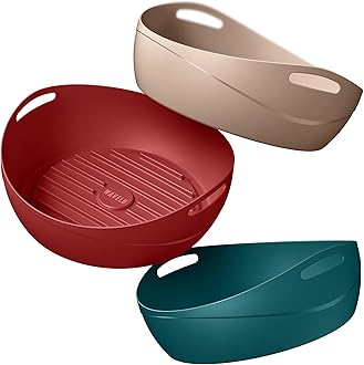 WAVELU 3 Pack Air Fryer Silicone Liners Pot for 3 to 5 QT | Air Fryer Silicone Basket Bowl | Replacement of Flammable Parchment Paper | Food Safe Reusable Baking Tray Oven Accessories (Solid Set)