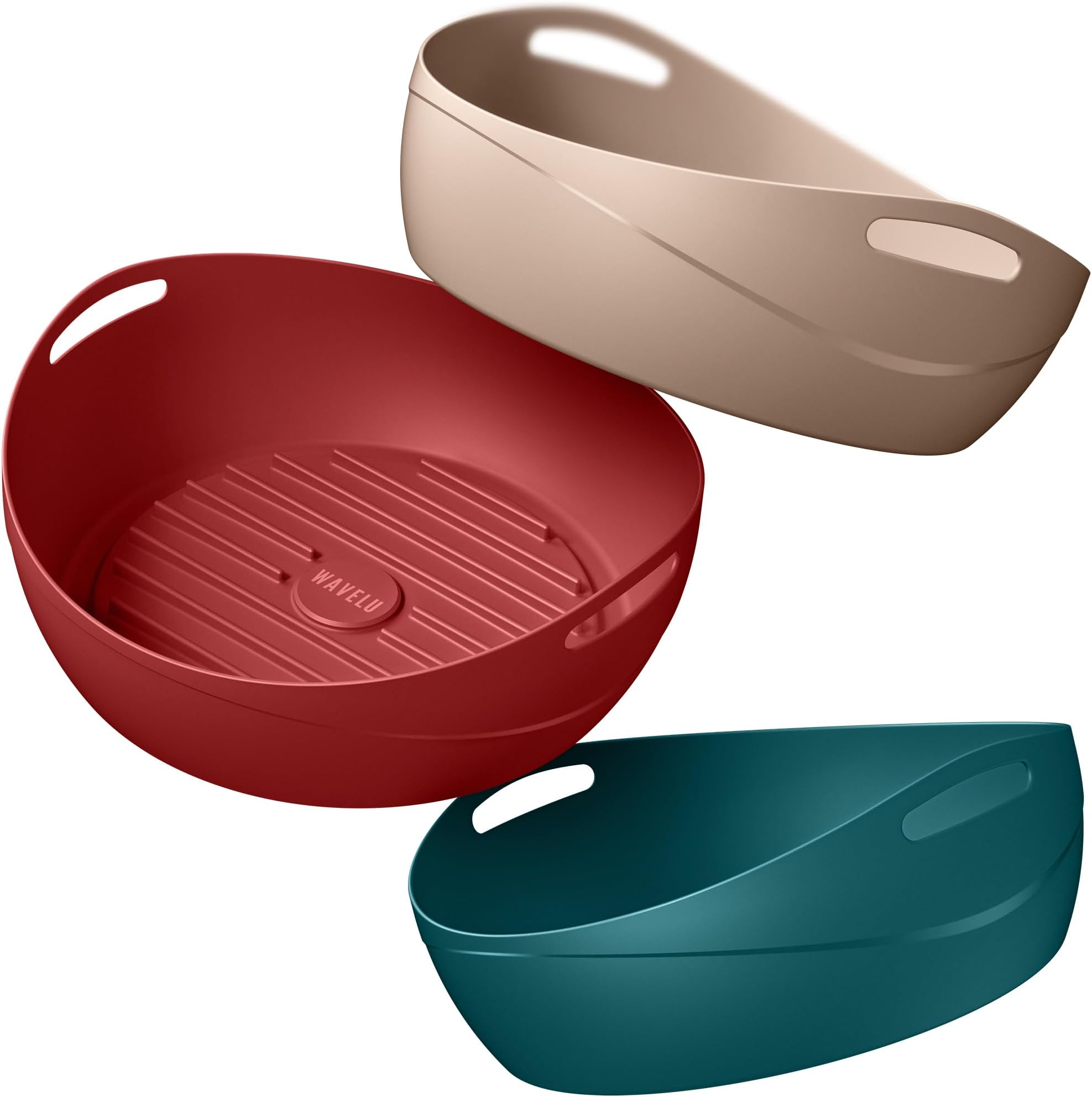 3 Pack Air Fryer Silicone Liners Pot for 3 to 5 QT | Air Fryer Silicone Basket Bowl | Replacement of Flammable Parchment Paper | Food Safe Reusable Baking Tray Oven Accessories (Solid Set)